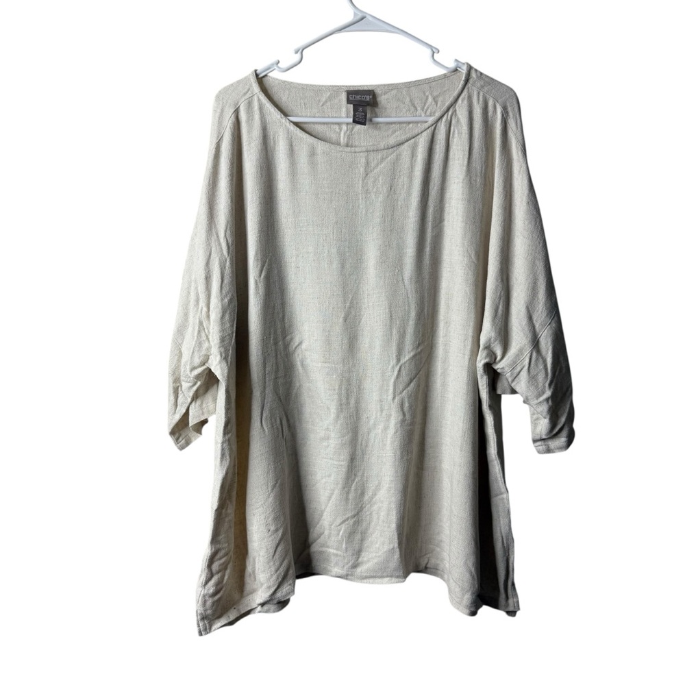 Chicos Beige Tan Linen Blend Button Lagenlook Dolman 3/4 Sleeve Blouse 3